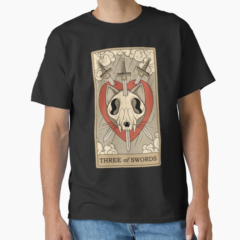 

Three of Swords Vinage Tarot Card Cat Funny magical cats cute pet Gift T shirt for men large size Adult Tops S-6XL clothing