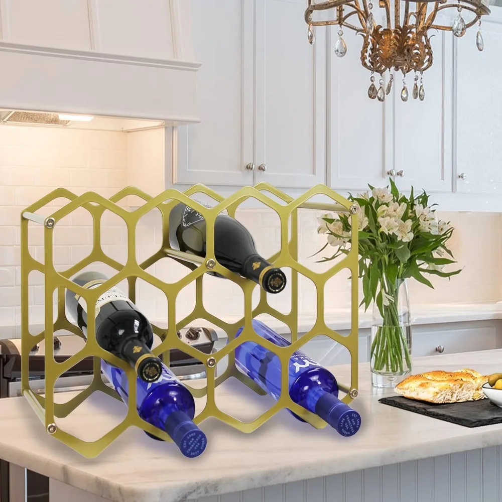 at-valy countertop wine rack,durable and sturdy freestanding 14 bottle wine holder for home decor, bar,cabinet,pantry (gold)