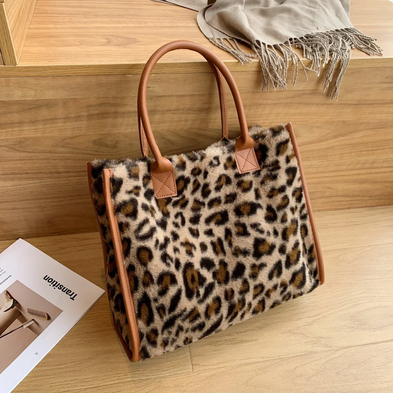 Frauen Weiche Plüsch Handtasche Neue Winter Leopard Kuh Druck Tragetaschen Weibliche Pu Leder Unterarm Taschen Pelzigen Flauschigen Schulter Tasche – Detail 13