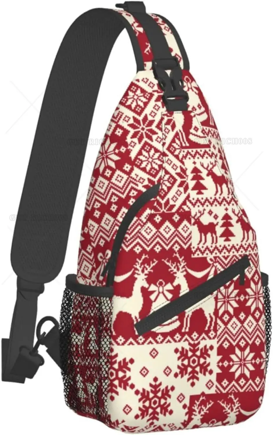 Vintage Christmas Tree Plaid Crossbody Sling Backpack Sling Bag Xmas Snowaflake Chest Bag Daypack for Hiking Traveling Outdoors