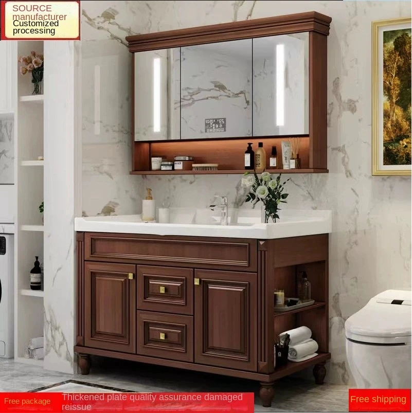 American style bathroom cabinet, ceramic integrated basin, floor to ceiling oak wash basin, bathroom cabinet, toilet sink set