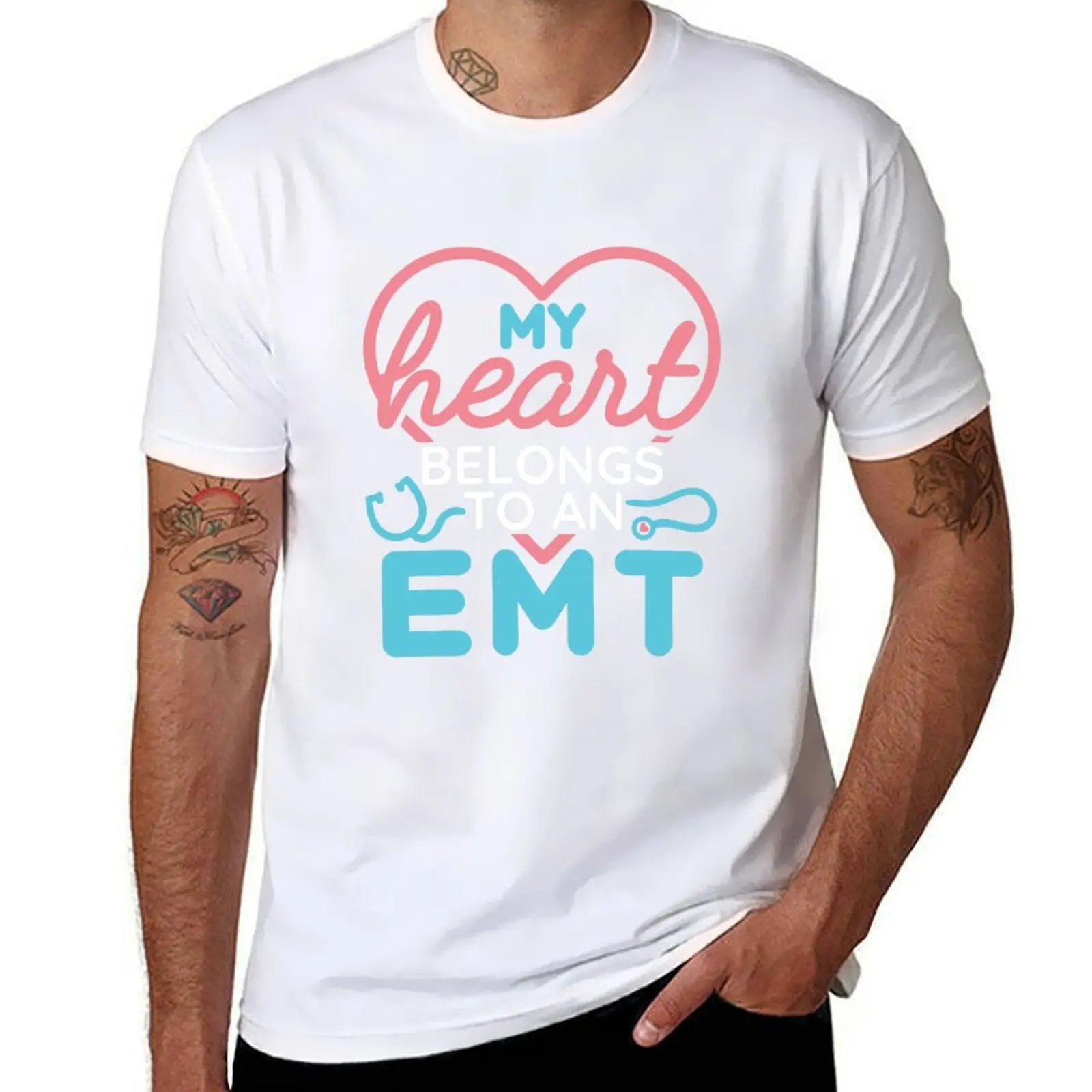 

My Heart Belongs To An EMT T-Shirt cotton t shirt man funny t shirts dark humor T-Shirt