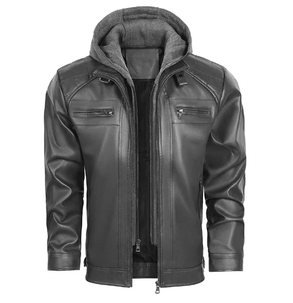 Autumn winter men's leather jacket retro simple style high quality PU leather wallet hooded solid color motorcycle jackets