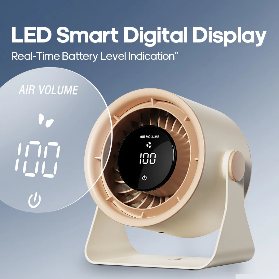 مروحة محمولة متعددة الوظائف 100 سرعة تروس 3600 مللي أمبير في الساعة مروحة تبريد سطح المكتب USB منخفضة الضوضاء مع شاشة LED وشاشة تعمل باللمس