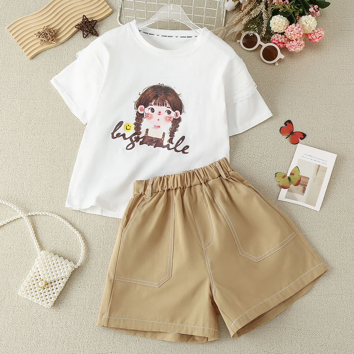 

Baby Kids Summer Clothing for Girls Shorts Sets Baby Girls Outfits Short Sleeve T-Shirt & Shorts 2pcs Children Costumes 6 8 12 Y