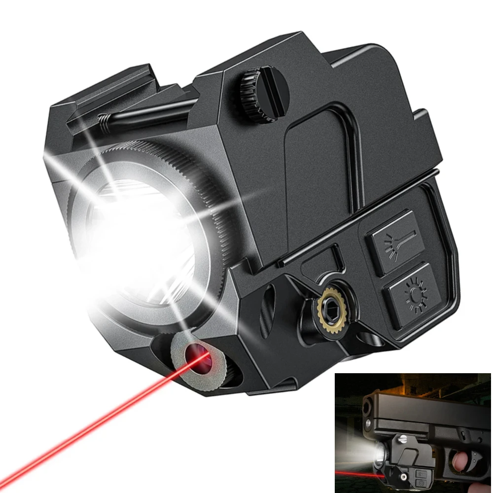 500 Lumens Tactical LED Flashlight Red/Green Laser Sight Combo Pistol Light Compact Magnetic Charging Strobe for Picatinny Rail