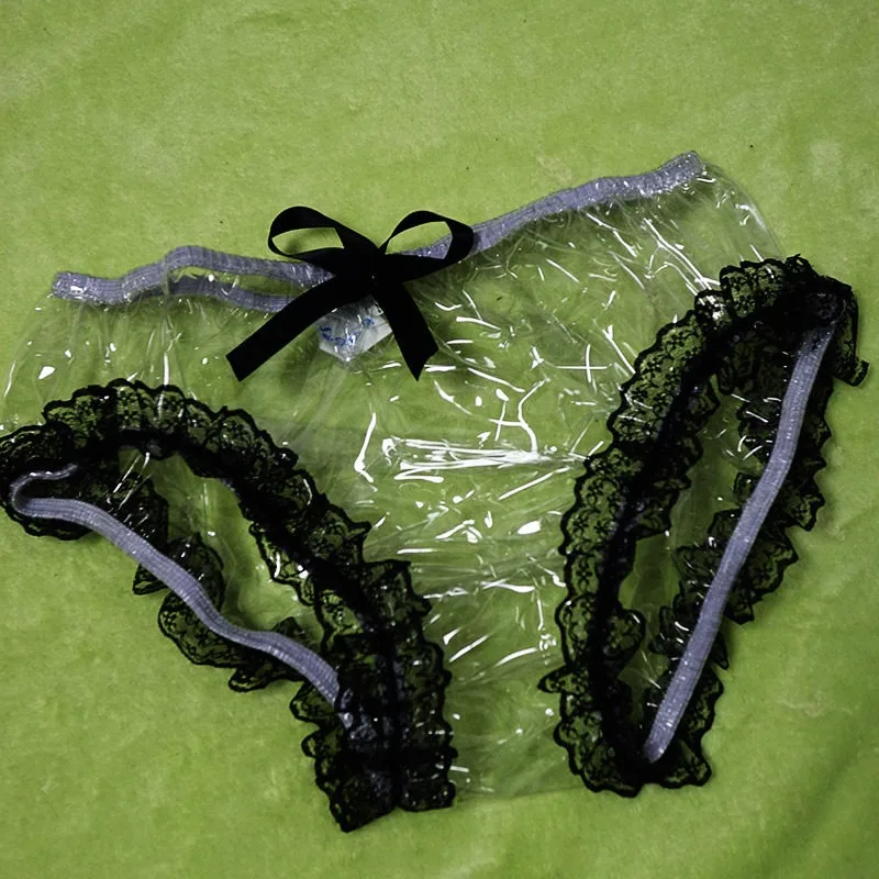

PVC Briefs Women's Lace Panties Transparent Exotic Underwear Elastic Sexy Lingerie Plastic Nightwear Customized Трусы Женские