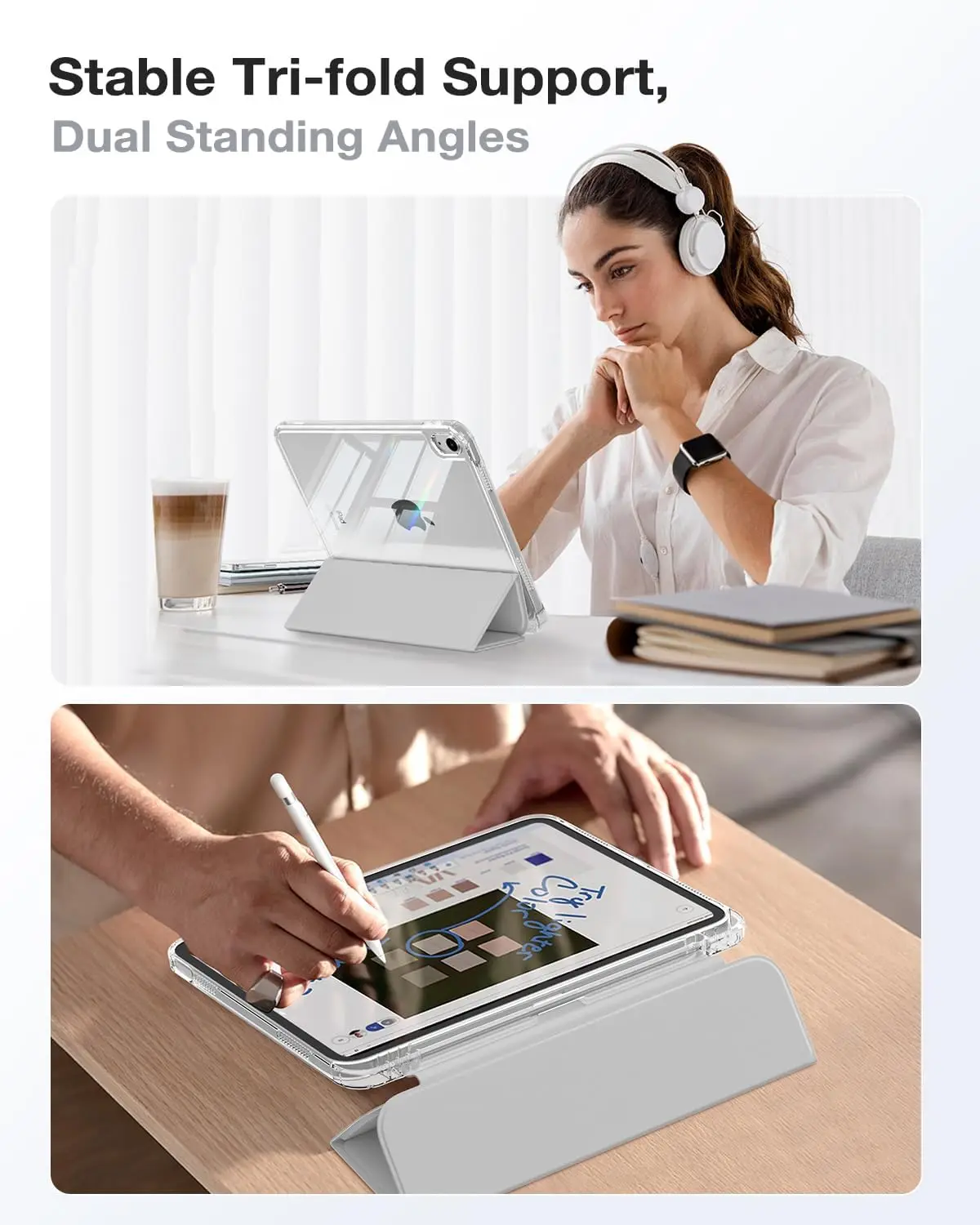 iPad (A16) 第11世代 11インチ 2025年モデル、iPad 第10世代 2022年モデル用ケース、左側にペンシルホルダー付き、スリムな三つ折りiPad 11インチカバー