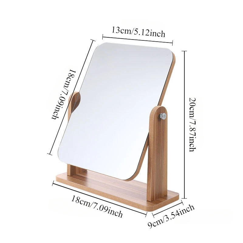 Espejo de maquillaje de tocador de tocador de viaje con soporte de madera, espejo cosmético giratorio de 360 grados, espejo de encimera portátil, regalos de baño