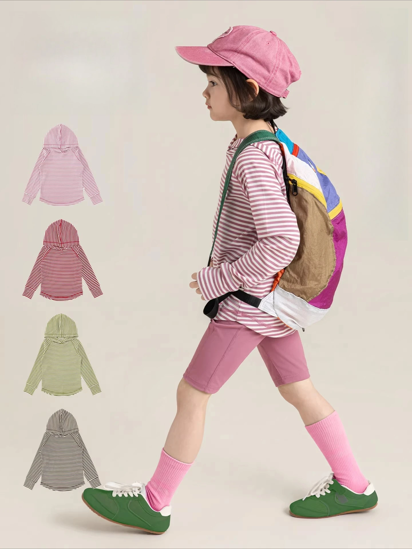 2026 Spring Girls EcoVerse Hoodie Tee Stripe Base Layer Adjustable Kids MetaWardrobe 3-12Y