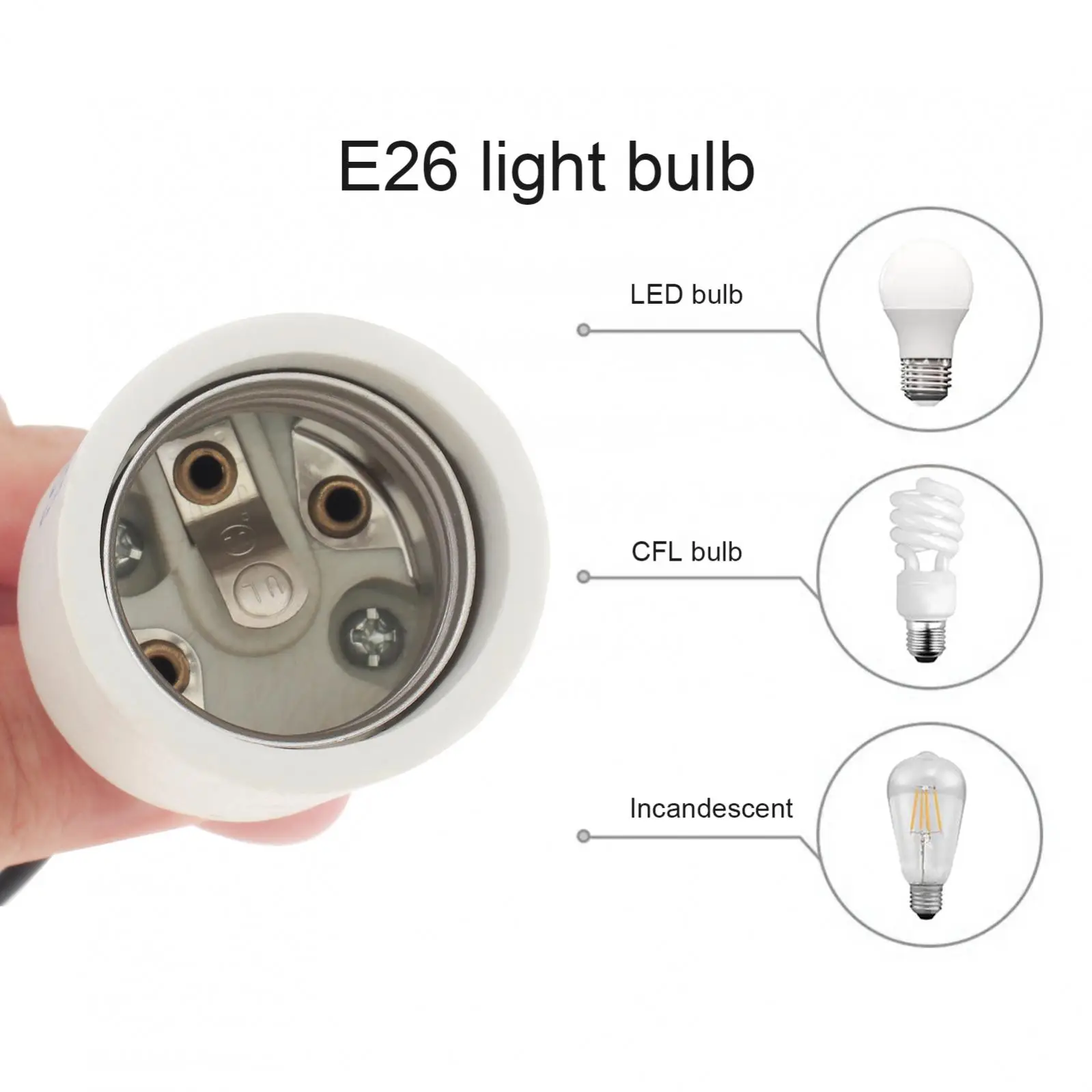 E26 soket lampu keramik Led, dudukan lampu porselen tahan suhu tinggi untuk penggantian bola lampu Led dengan kawat penghubung