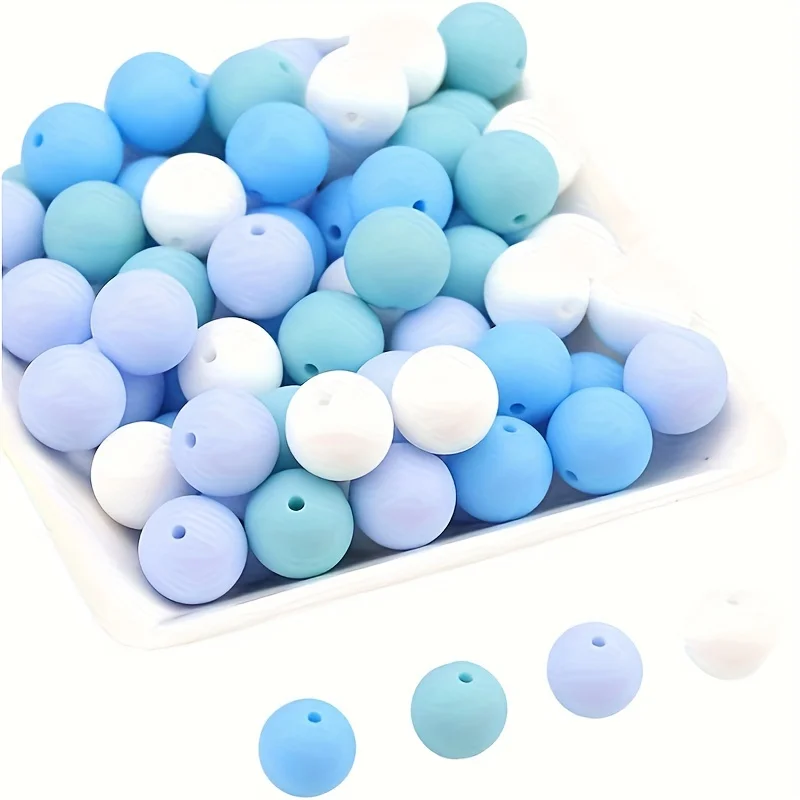 24pcs Silicone Beads Set 15mm Silicone Loose Beads DIY Necklace Bracelet Beads Set for Crafts Bracelet Jewelry Blue Round