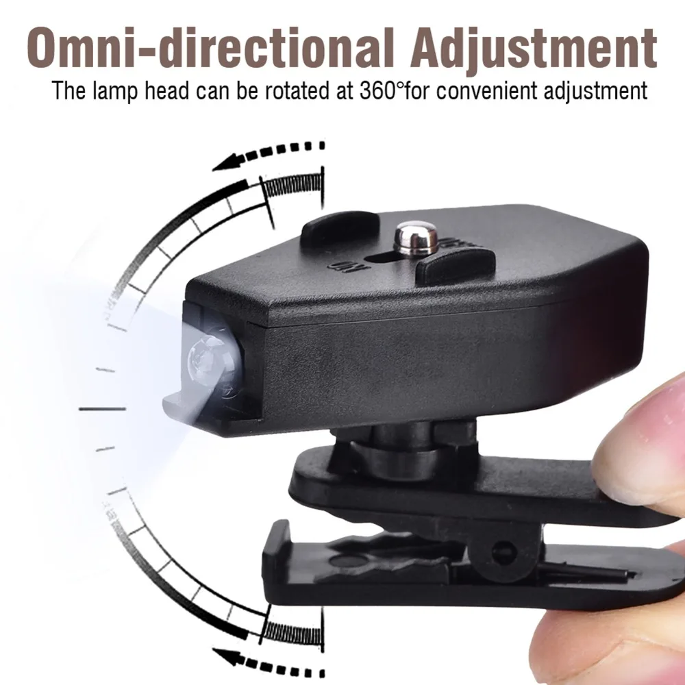 

2Pcs Angles Adjustable LED Clip On Eyeglass Lamp 360 Degree Rotatable Black Eyeglass Flashlight Clip LED Light Clip