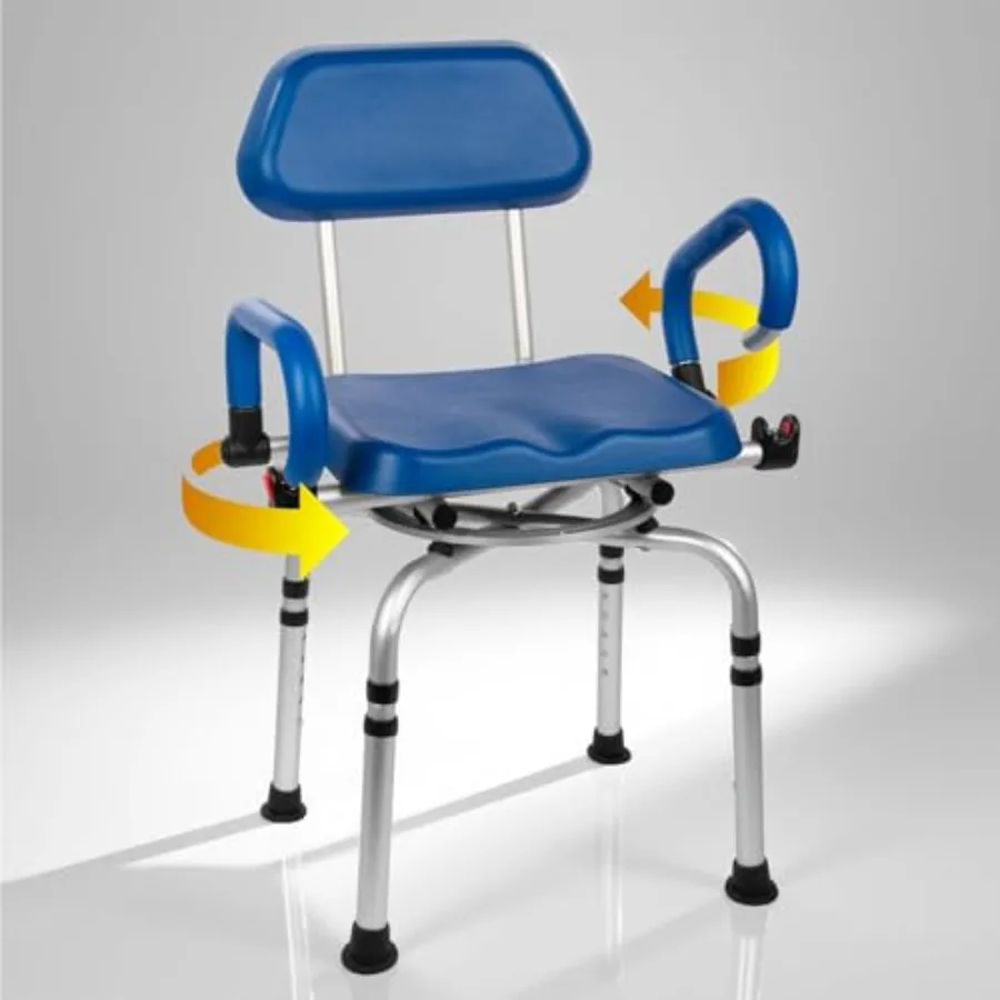

360° PU Padded Swivel Shower Chair-Bath Tub Transfer Bench 20-25in Adjustable Height Drop Arms and Anti-Rust Aluminum Shower Ch