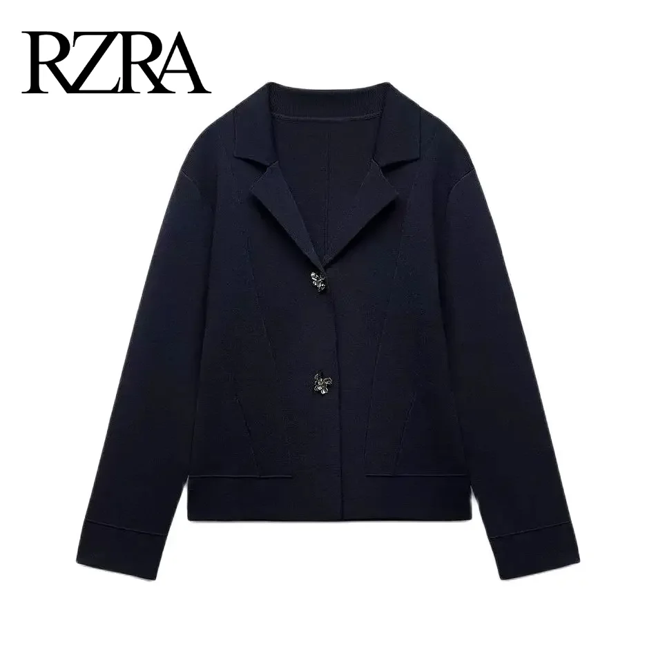 RZRA original 2024 autumn new women\'s clothing flower button decoration knitted v-neck casual long-sleeved jacket slim fit