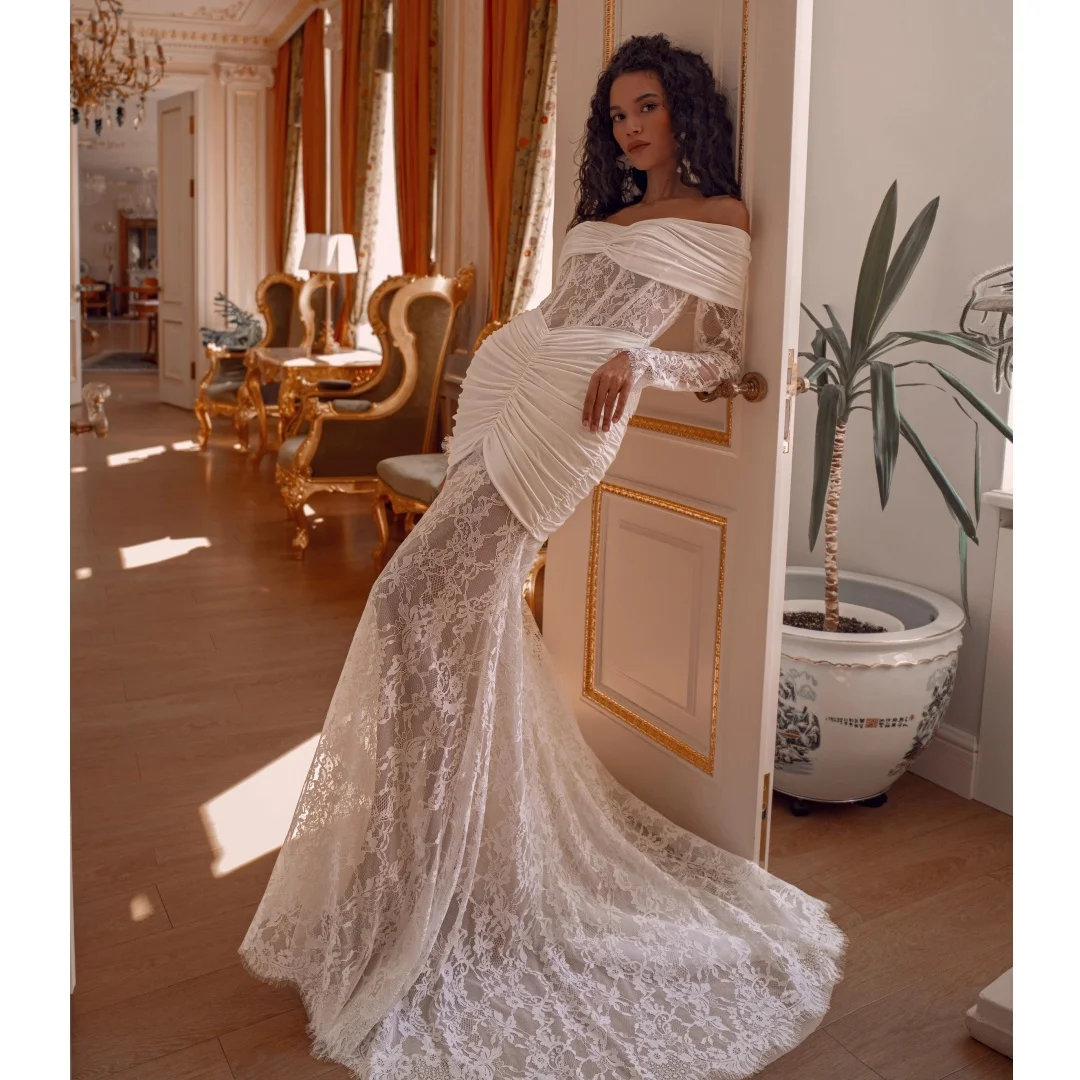 

Boho Mermaid Wedding Dresses for Women Gorgeous Sweetheart Lace Sleeve Bridal Gowns Customized Charming Long Vestidos De Mariee