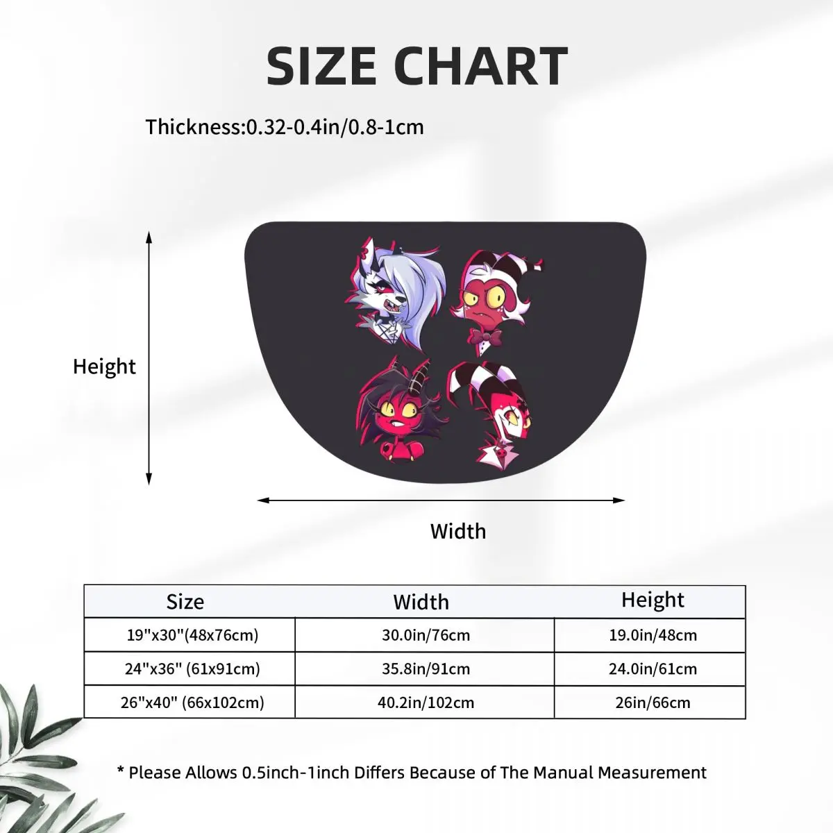 Loona Collage Helluva Boss Anime Soft Flannel Half Round Doormat Non Slip Bathroom Mat Absorbent Floor Carpet for Laundry Room