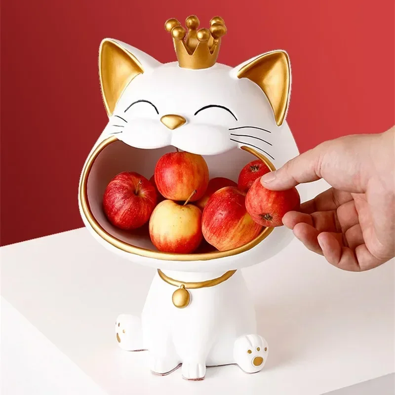 Snack Chocolates Decor Mouth Cat Cartoon Cats Big Tray Statue Home Storage Jar Basket Fortune Lucky Candy Sculpture