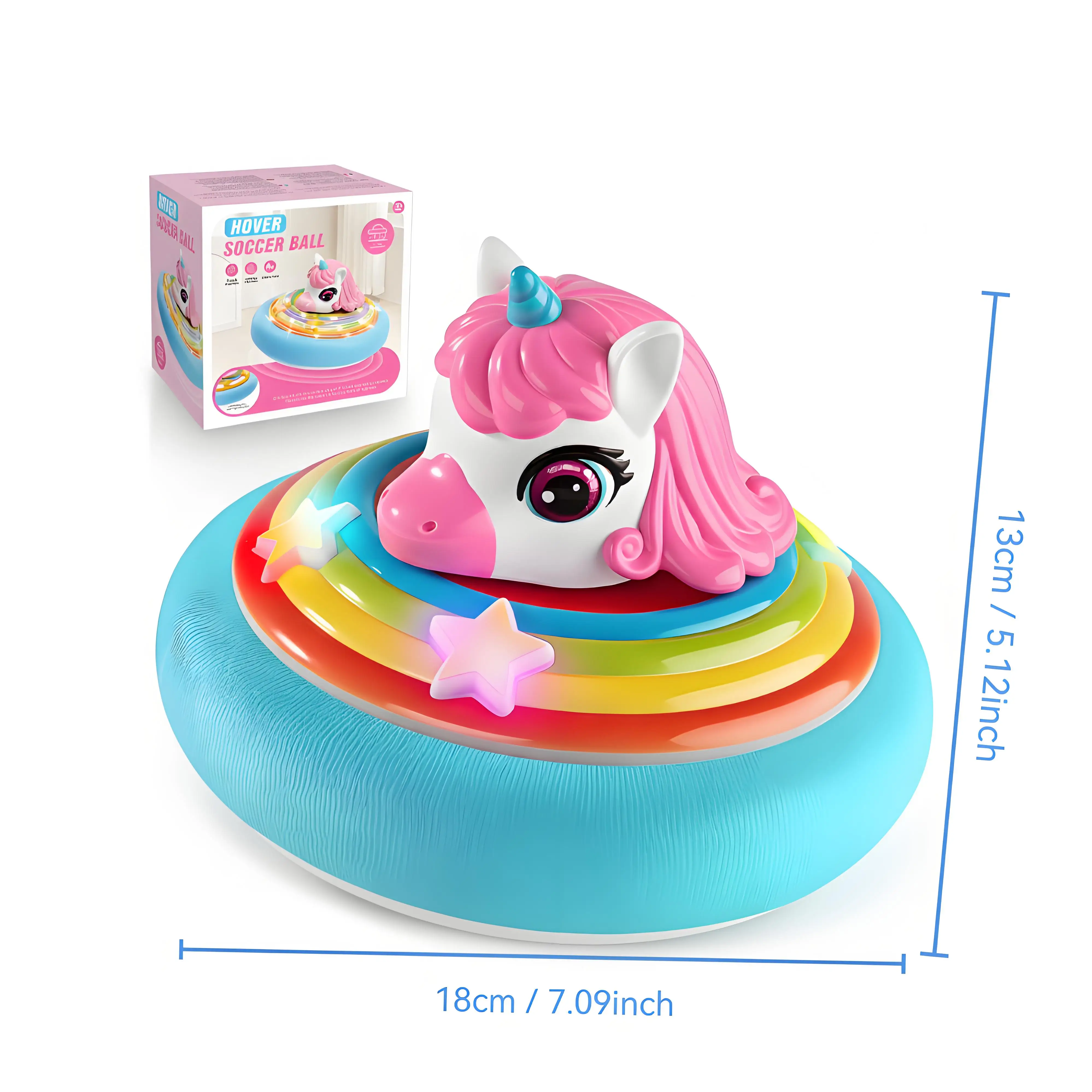 Eenhoorn hoverbal, luchtmacht voetbalschijf, kleurrijke lichten, muziekspeelgoed, buiten- en binnenspel, cadeau voor jongens en meisjes
