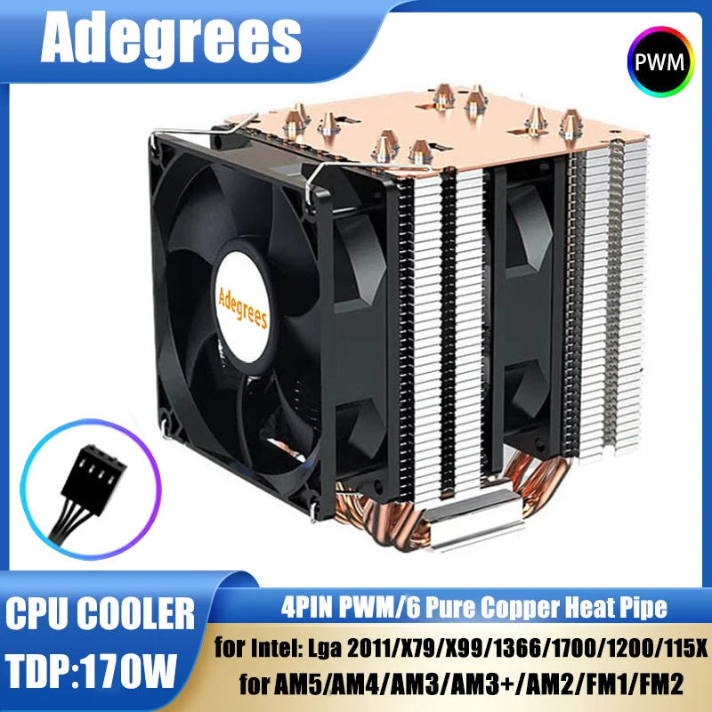 

6 Heat Pipe X99 CPU Cooler 4Pin PWM PC Air Cooler for Intel LGA 1700 1200 1366 1150 1151 1155 2011 X79 AM3 AM4 AM5 Ventilador