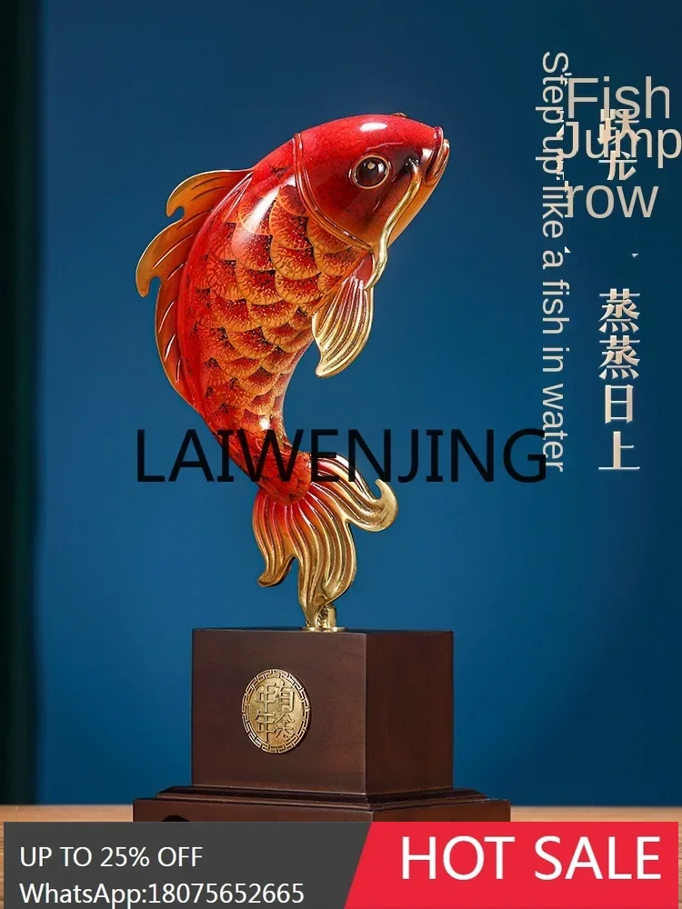 Brass fish ornament fish leap high rise Chinese home living room entrance wine cabinet decoration
