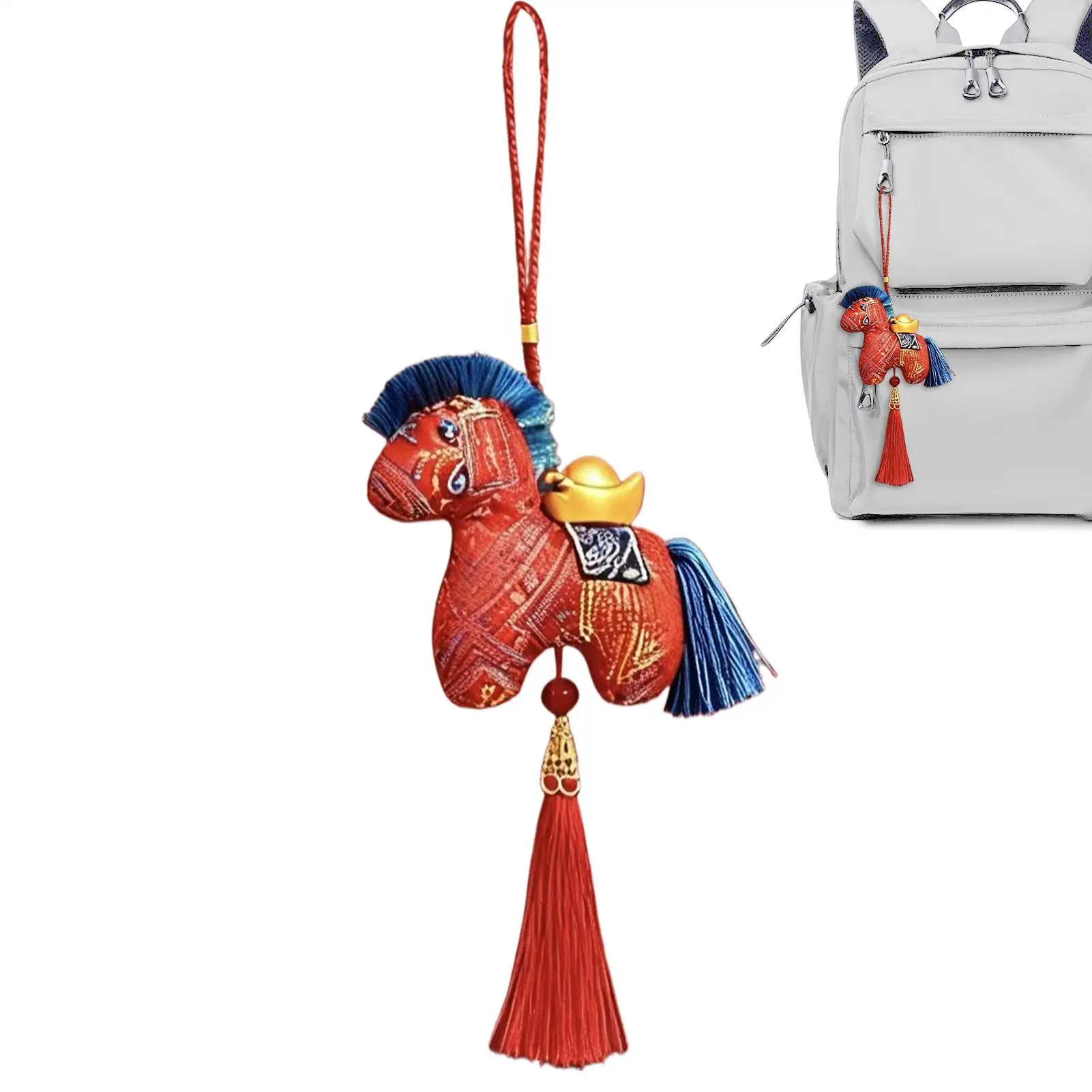 Peluche coleccionable de caballo de la suerte 2026, muñeco de peluche con temática del Año del Caballo, colgante de muñeco de caballo, llavero de peluche para mochila