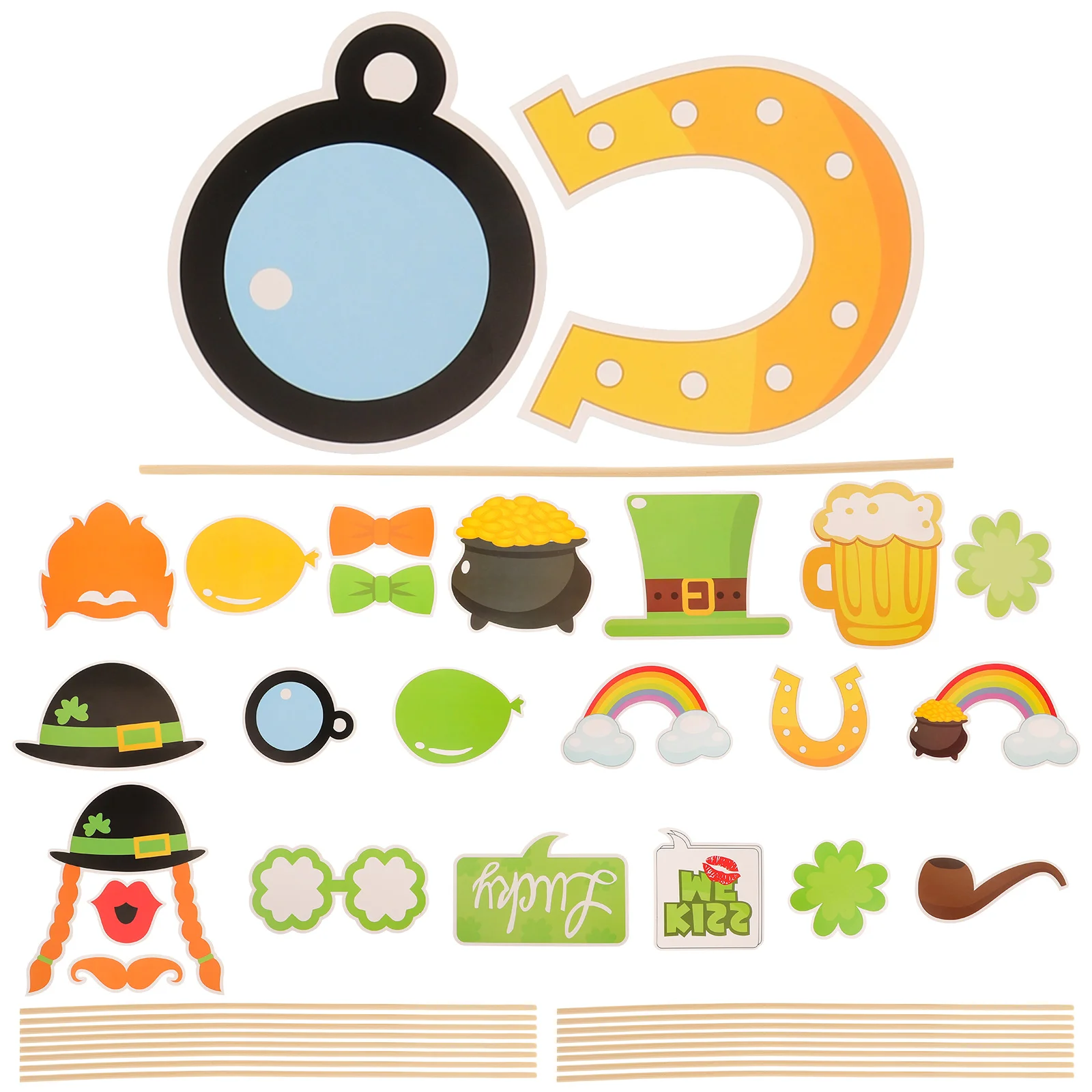 

22pcs Four Leaf Clover Photo Props Green Shamrock Themed Party Accessories Patrick Day Decorations Booth Fun Photos