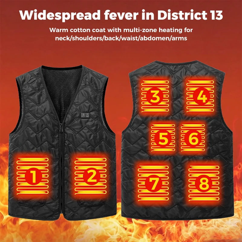 8 Zone Thermal Vest USB Powered Electric Heating Waistcoat 3 Gear Temp Control Waterproof Winter Outdoor Unisex Machine Washable