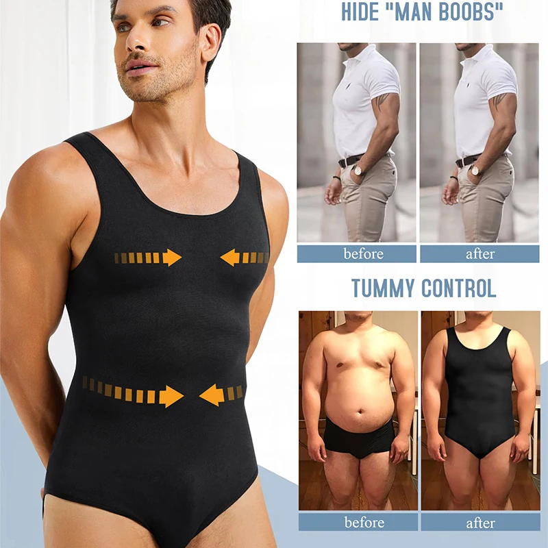 Mens Shapewear Tummy Control Full Body Shaper Compression Slimming Bodysuit Sleeveless Undershirts Fajas Para Hombres