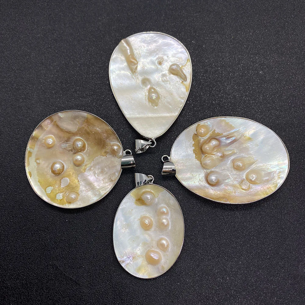 Exquisite Natural Freshwater Pearl Oval Round Pendant Necklace 36-50mm Charm Fashion Making Jewelry DIY Earring Accessories 1Pcs