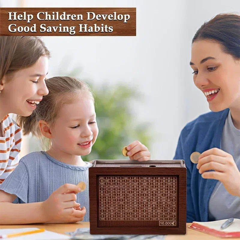1000/2000/3000/5000/10000 اليورو حصالة خشبية أصبع البنك المال قبو التوفير صندوق التحدي النقدية حقيبة للتخزين #3