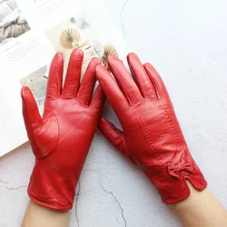 Bunte Leder Handschuhe Frauen Mode Einfache Stil Samt Futter Herbst Winter Warme Damen Schaffell Finger Handschuhe