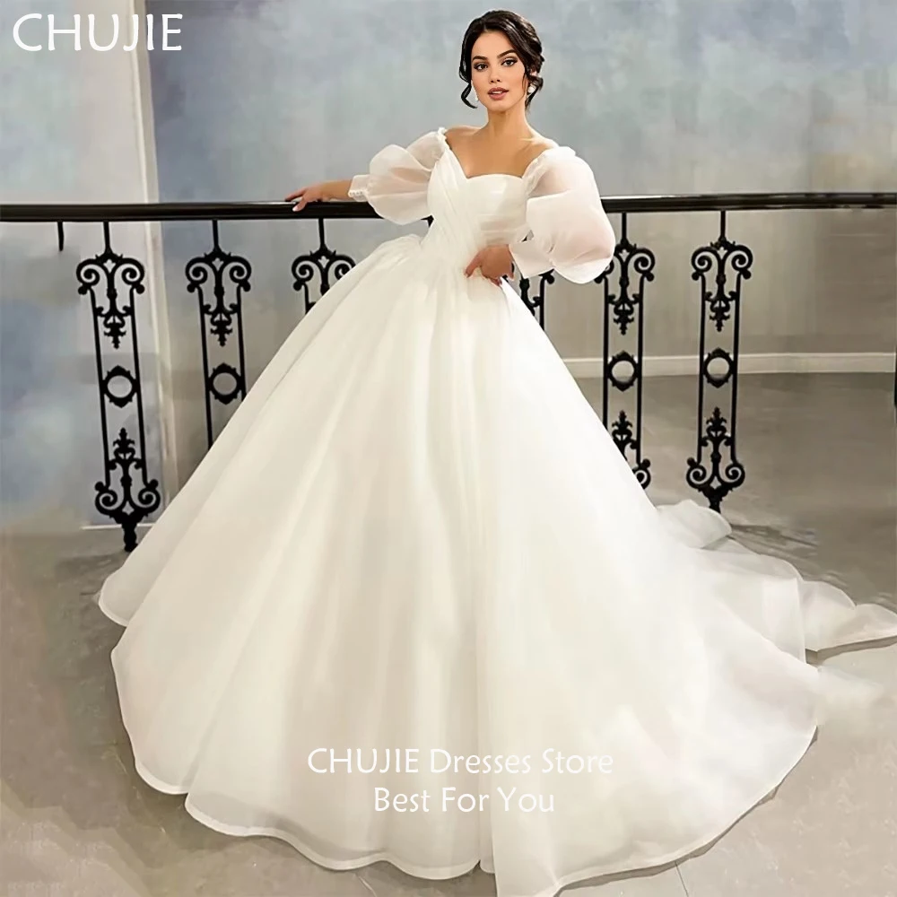 

Customized Long Wedding Dresses 2025 Dubai Organza Prom Dress Full Sleeves Evening Gowns Moroccan Party Dress Свадебное платье