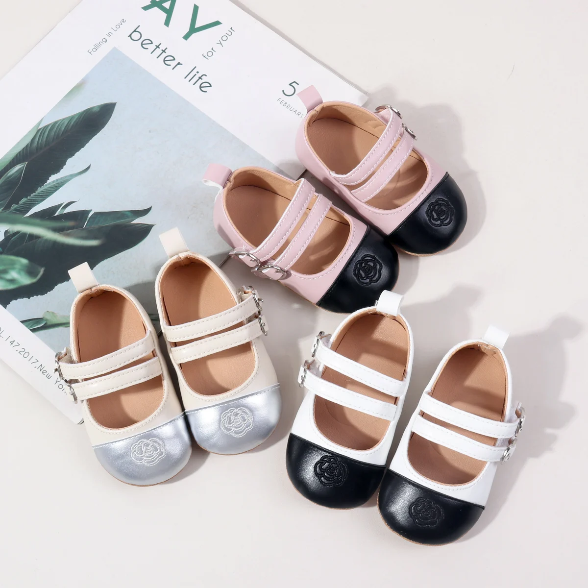 

2025 Spring and Summer Baby Girl Shoes High Quality PU and TPR Anti-slip Sole Mary Jane Style Fashion Toddler Shoes