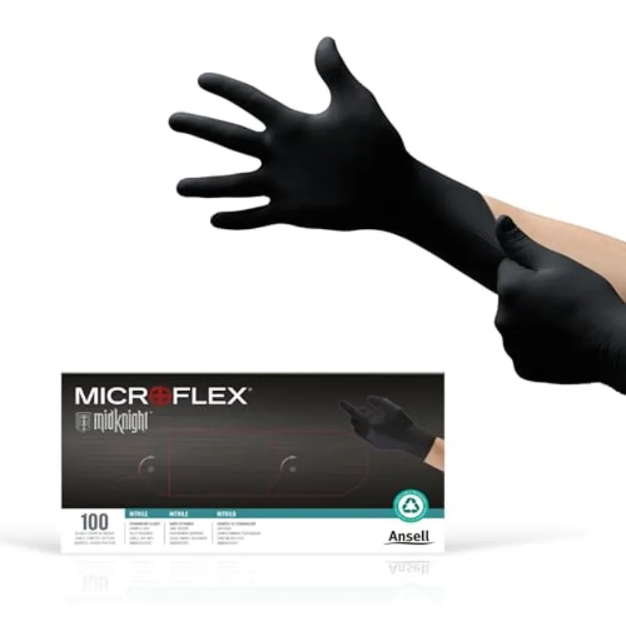 

Microflex MK-296 Black Disposable Nitrile Gloves, Latex-Free, Powder-Free Glove for Mechanics, Automotive, Cleaning or Tattoo A