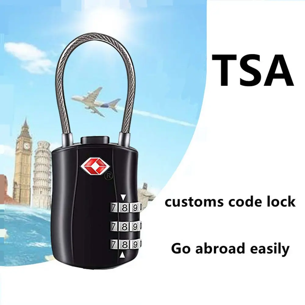 Security Small Padlock Cable Luggage Lock Customs Code Lock Smart Combination Lock TSA Customs Lock Padlock with Steel Cable