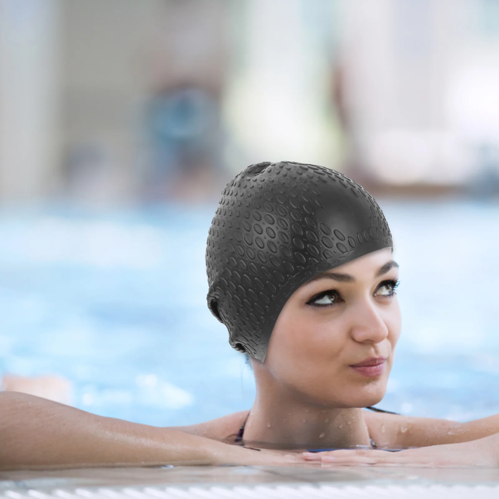 

Waterproof Silicone Swim Caps Elastic Bath Hat for Men Women Unisex Black Summer Lightweight Comfortable Hair Protection Adult