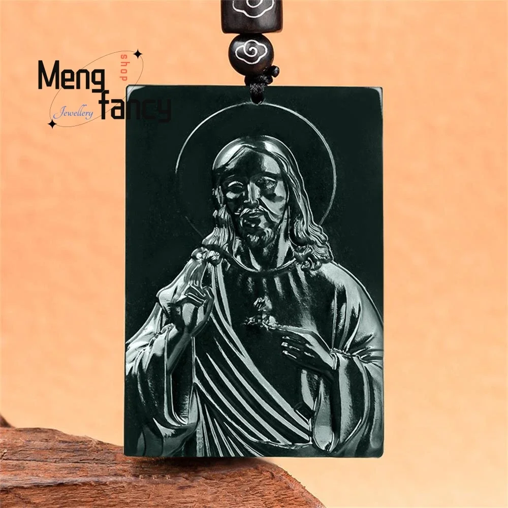 Natural Old Material Hetian Murray Jade Jesus Faith Pendant Exquisite Handicraft Amulets Mascots Luxury Quality Fashion Jewelry