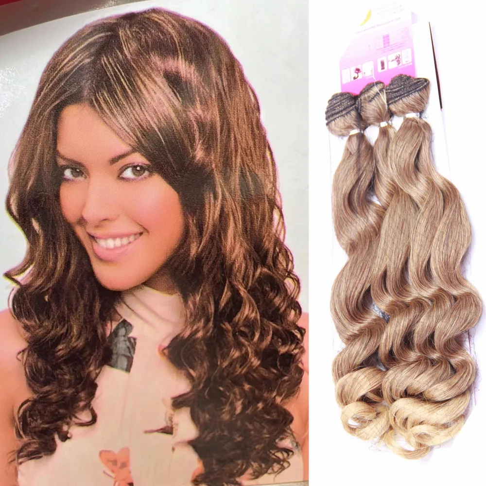 Extensões de pacotes de cabelo sintético ondulado de 20 polegadas para mulheres |   Extensões de cabelo resistentes ao calor |   Fácil de instalar