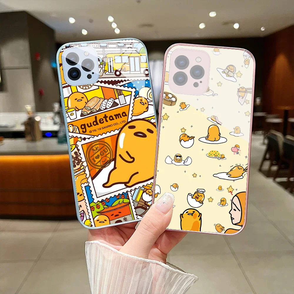 S-Sario G-Gudetama Phone Case For IPhone 15 14 13 12 Mini 11 Pro Max X XS XR 6 7 8 SE Plus Glass Hard Cover