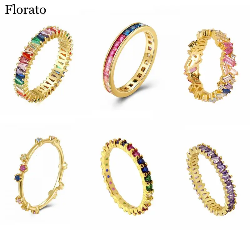 

24K/18K Gold Plated Silver Inlaid Color Zircon Round Rings Luxury Engagement Rings fashion wedding jewelry for women couple ring