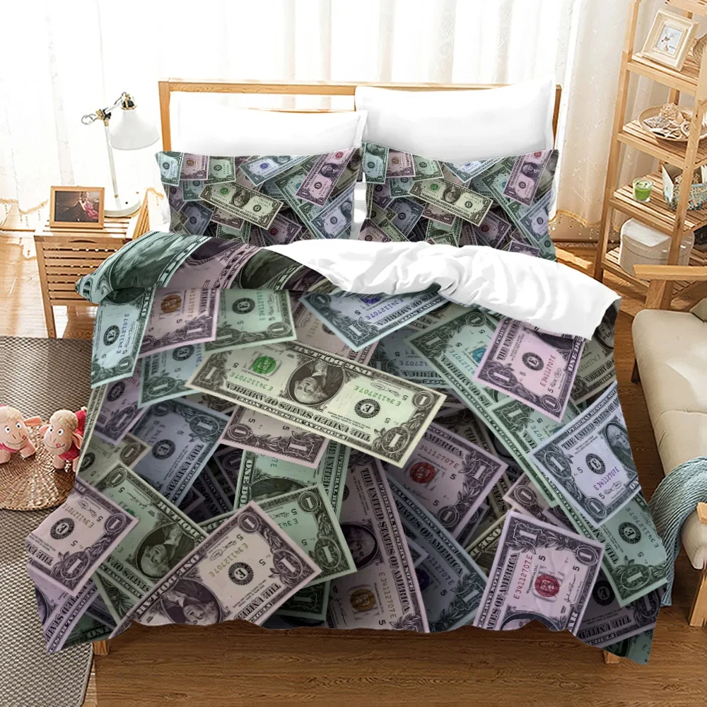 Money Print Duvet Cover King/Queen Size,Dollar Bills with The Portrait of Ben Franklin,Decorative 2/3Pcs Polyester Bedding Set