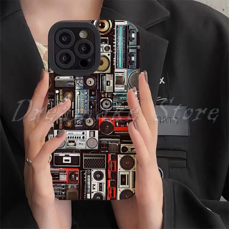 Retro Tape Recorder Phone Case for Iphone 11 Pro Max 12 13 Iphone 14 Pro Max Iphone 15 Pro Max Case