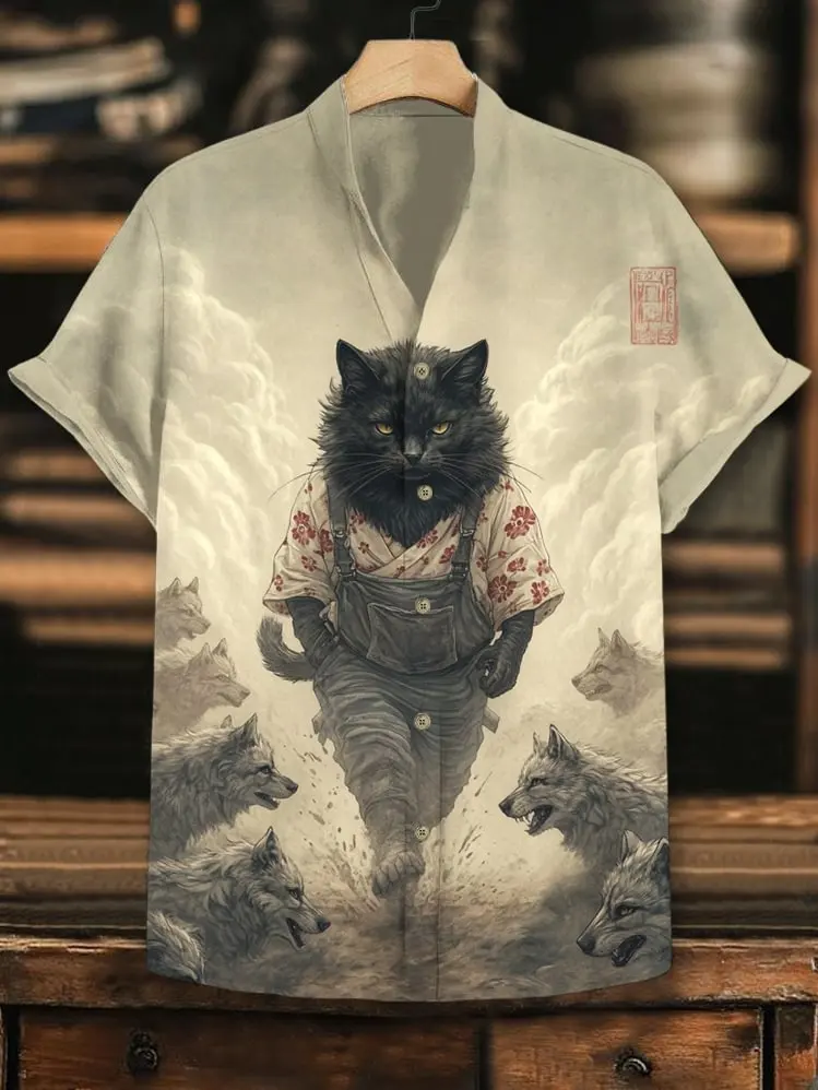 

2025 Men's Funny Cat Art Shirts Fashion Cool 3D UFO Print Hawaiian Shirts Casual Beach Tops Summer Men Women Short Sleeve Blouse