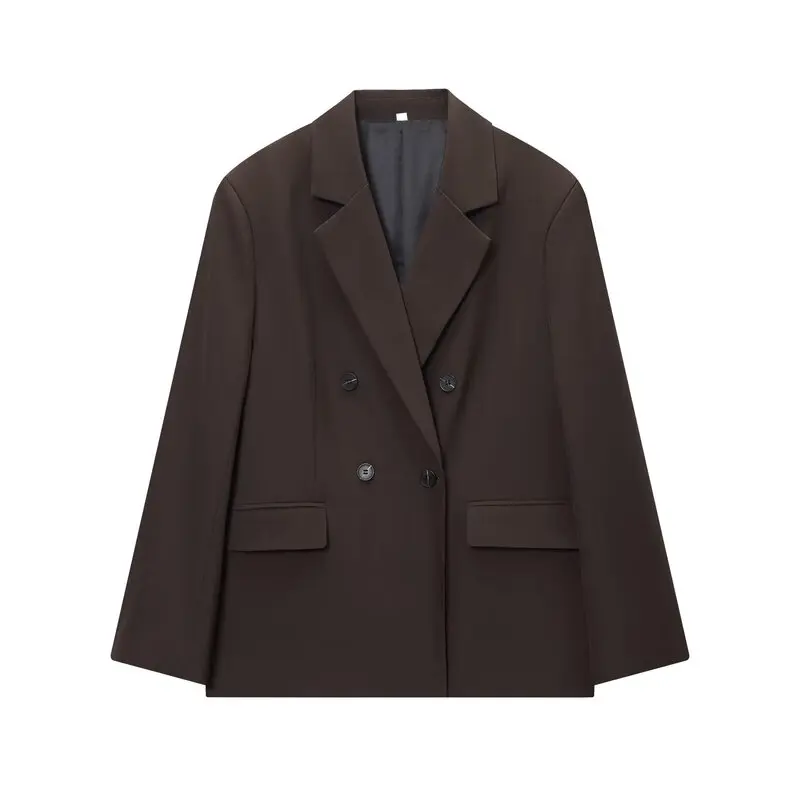 Winter 2025 Women's Fashion Long Sleeve Double-Breasted Suit Jacket with Shoulder Pads Two-Piece Set New Arrival