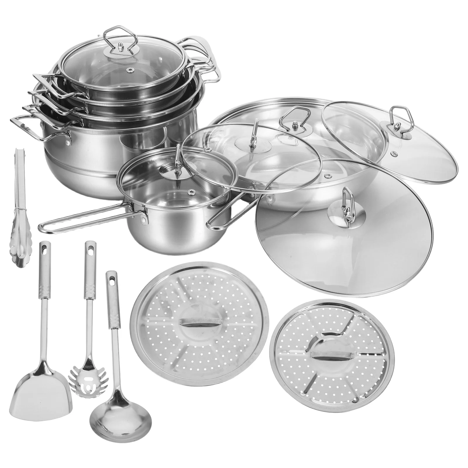 

18 шт. индукционная варочная панель, кастрюля, кухонная посуда для электрической газовой плиты, антипригарная нержавеющая сталь для приготовления пищи