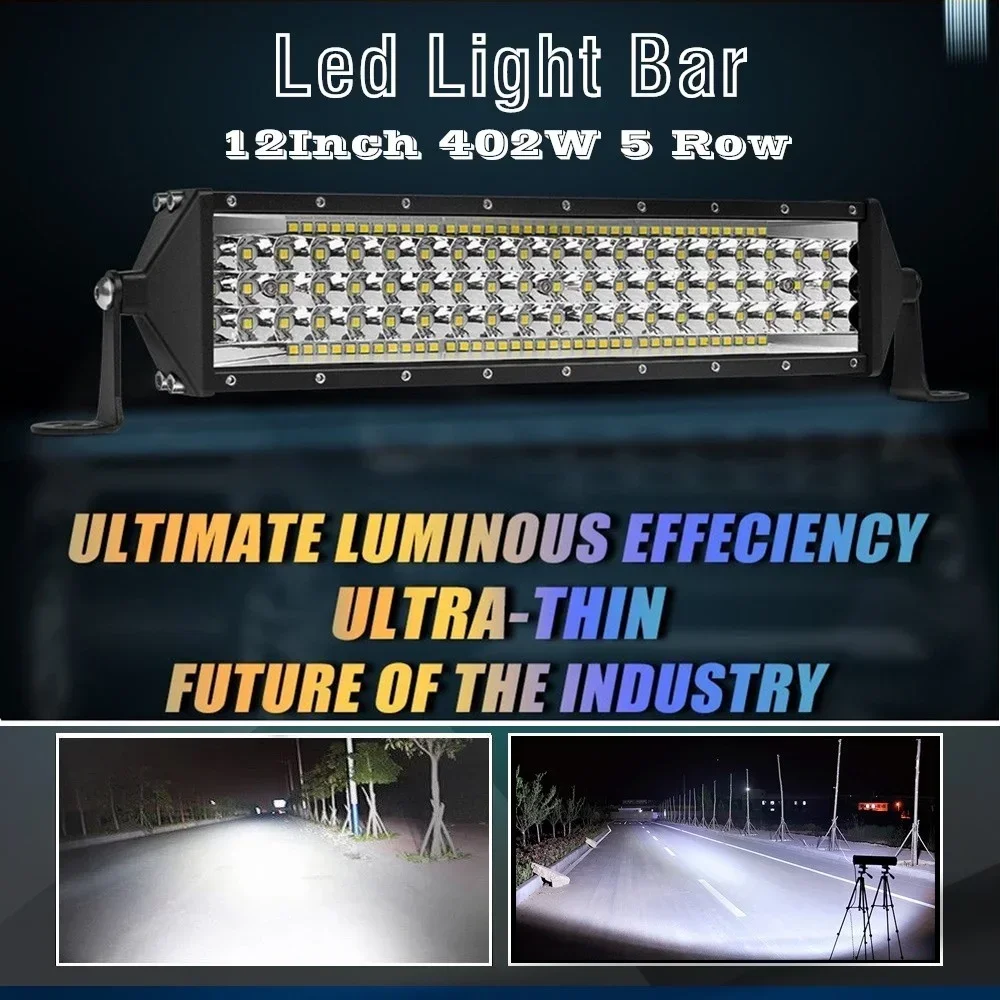 12inch 88LED 402W 5 rows LED Work Light Bar Spotlight Flood 12V 24V Offroad LED Light Bar For Truck Offroad 4X4 4WD Car SUV ATV