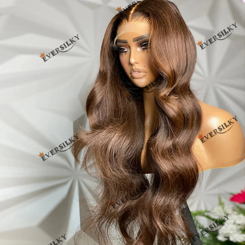 Smooth Wavy Light Brown Human Hair Women Lace Front Wig Pre Plucked Natural Hairline Swiss Lace Front 360 Wig 200%Density Remy