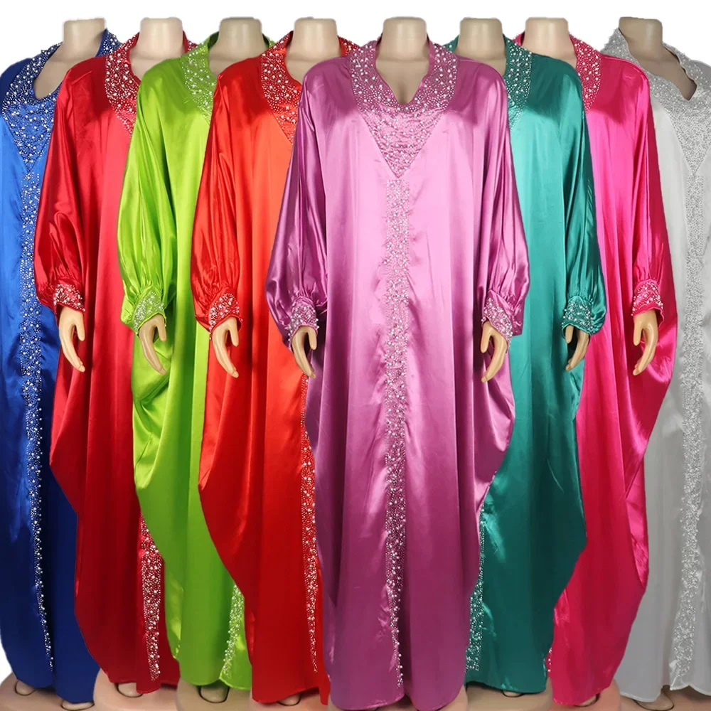 Новое поступление, африканская одежда, ткань из искусственного шелка, элегантное платье больших размеров, ткань из искусственного шелка, африканские платья со стразами и бусами