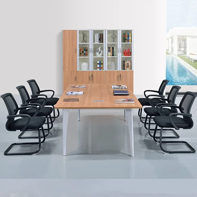 Office furniture simple modern office negotiation training conference desk office wooden strip small steel frame conference tabl